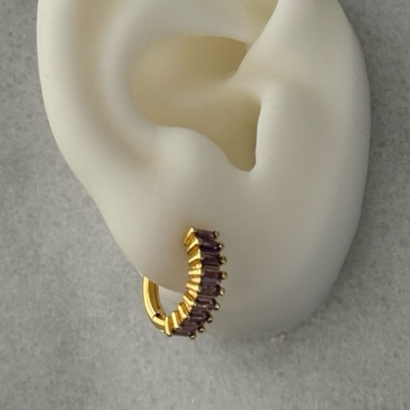 Gold Purple Thick Huggie Hoop Princess Earrings - Picture 2 of 4